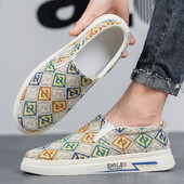 Vară, ocazional, un pas, pantofi din pânză, pantofi de pescar cu slip-on, pantofi de barca brodați, pantofi de pânză de mers în stil boem