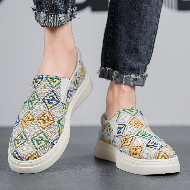 Vară, ocazional, un pas, pantofi din pânză, pantofi de pescar cu slip-on, pantofi de barca brodați, pantofi de pânză de mers în stil boem