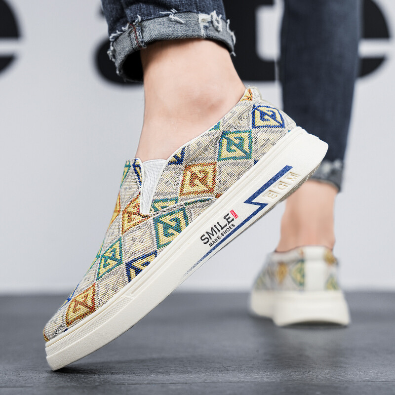 Vară, ocazional, un pas, pantofi din pânză, pantofi de pescar cu slip-on, pantofi de barca brodați, pantofi de pânză de mers în stil boem