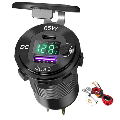 12V/24V USB-autolaadija 83W PD Type-C kiirlaadimisväljundiga sülearvuti pistikupesa koos voltmeetriga mootorratta toiteallika laadimisadapteriga