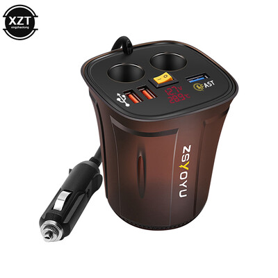 Punjač za automobil Adapter za upaljač Razdjelnik 2 utičnice 80W QC3.0 Brzo Brzo punjenje USB 4.2A Držač čaše Voltmetar Prekidač za uključivanje/isključivanje