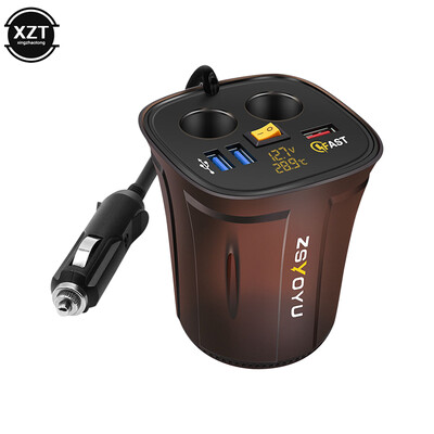 Punjač za automobil Adapter za upaljač Razdjelnik 2 utičnice 80W QC3.0 Brzo Brzo punjenje USB 4.2A Držač čaše Voltmetar Prekidač za uključivanje/isključivanje