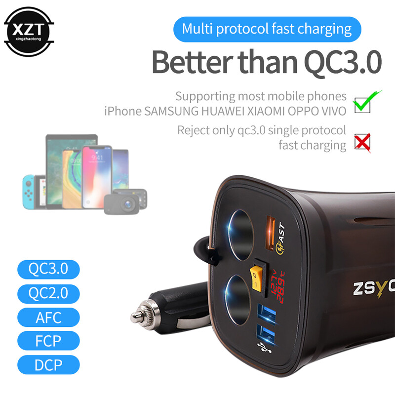 Punjač za automobil Adapter za upaljač Razdjelnik 2 utičnice 80W QC3.0 Brzo Brzo punjenje USB 4.2A Držač čaše Voltmetar Prekidač za uključivanje/isključivanje