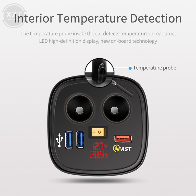 Punjač za automobil Adapter za upaljač Razdjelnik 2 utičnice 80W QC3.0 Brzo Brzo punjenje USB 4.2A Držač čaše Voltmetar Prekidač za uključivanje/isključivanje