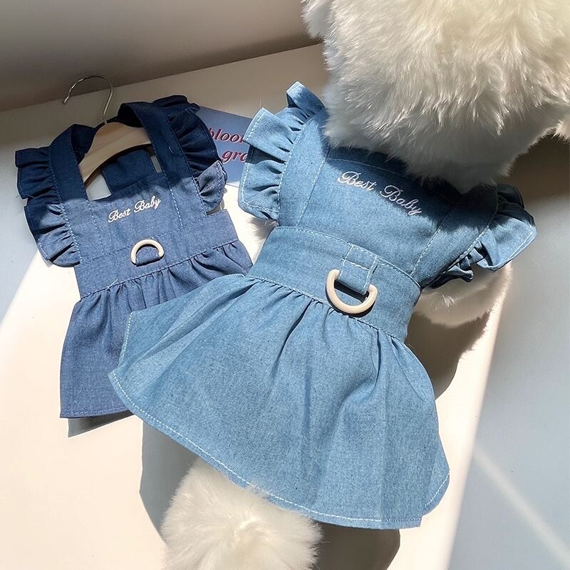 Klasična traper suknja za psiće Odjeća s kopčom Proljeće Jesen Jean haljina za kućne ljubimce za male pse Yorkshire haljine Mascotas Odijelo