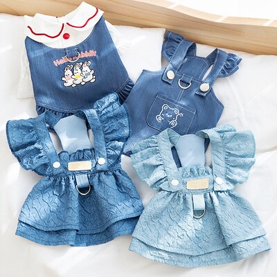 Rochii pentru câini în stil prințesă Rochie denim pentru câini Îmbrăcăminte pentru animale de companie Fusta cu mâneci zburătoare Fusta din denim pentru îmbrăcăminte pentru câini de talie mică
