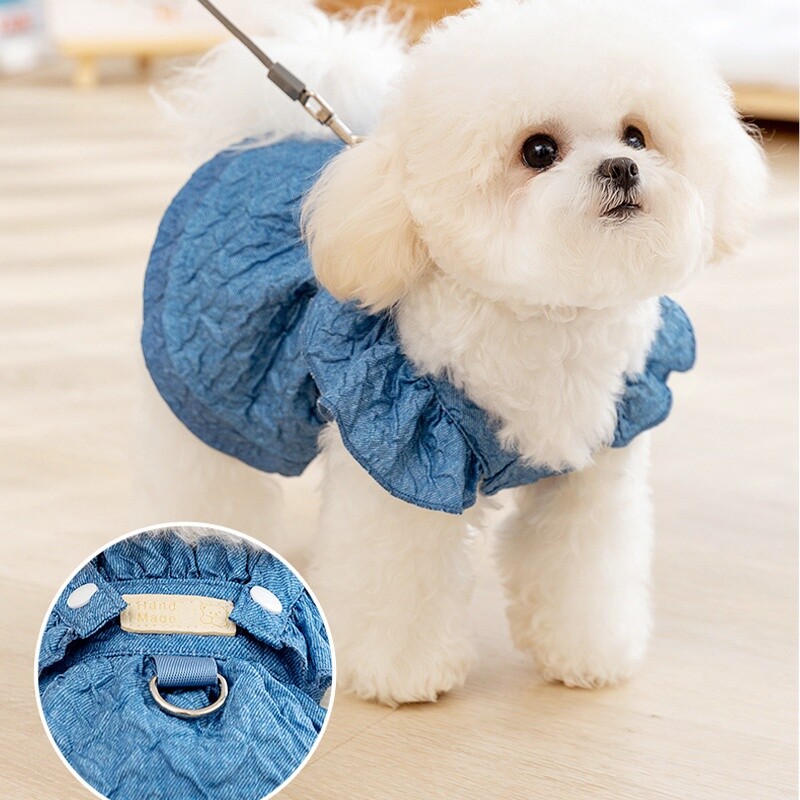 Haljine za pse u stilu princeze Traper Haljina za pse Naramenice Odjeća za kućne ljubimce Suknja s letećim rukavima za mačke Traper suknja za male pse Odjeća