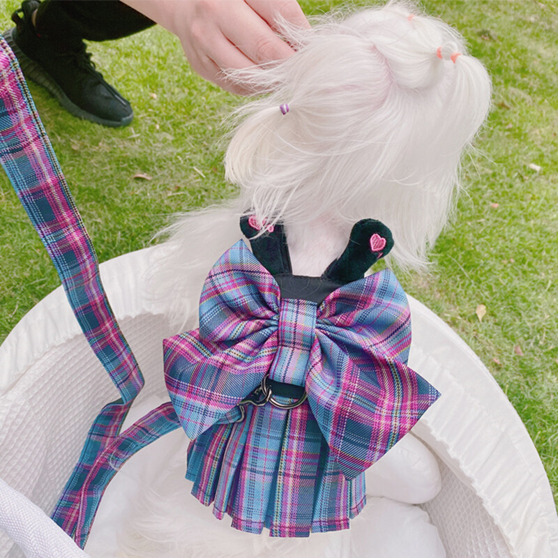 Haljina s mašnom za pse i mačke Odjeća i remen Povodac za male pasmine pasa Luksuzni prsluk za kućne ljubimce Traka za olovo Suknja za čivavu Francuski buldog