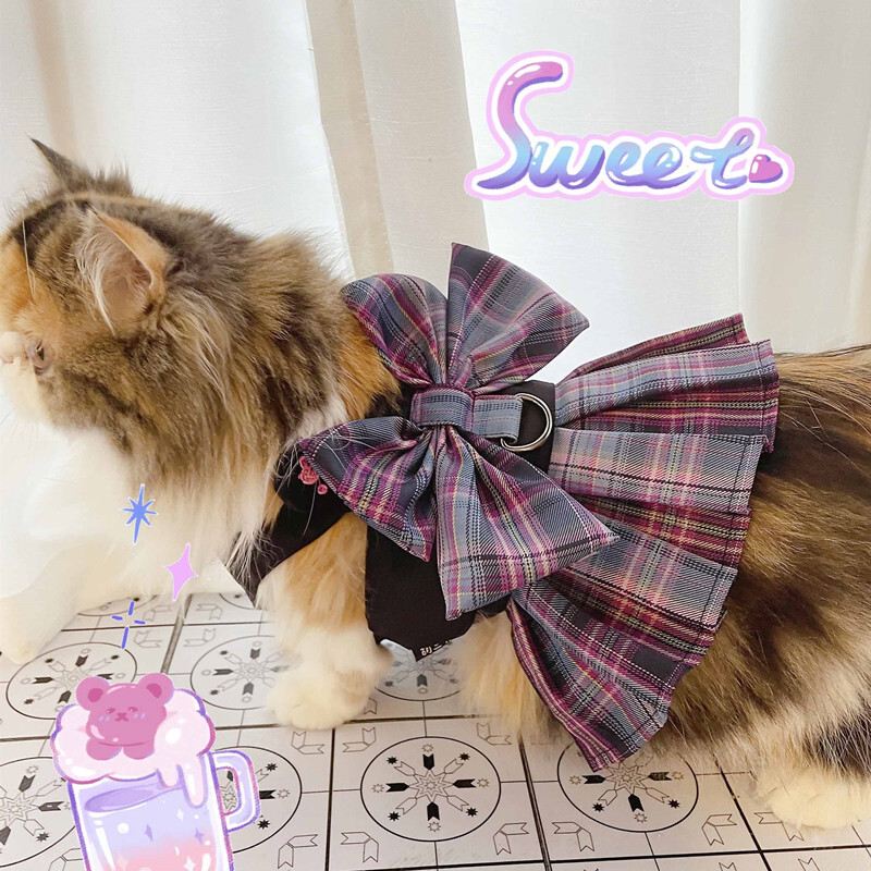 Haljina s mašnom za pse i mačke Odjeća i remen Povodac za male pasmine pasa Luksuzni prsluk za kućne ljubimce Traka za olovo Suknja za čivavu Francuski buldog