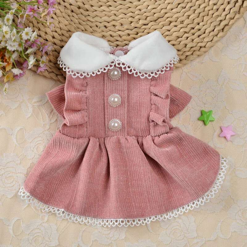 Elegantna princeza haljina Odjeća za pse Biserni gumb Odjeća za male pse Puppy Cat Dog Party Dress Up Zimska topla suknja za kućne ljubimce Odjeća