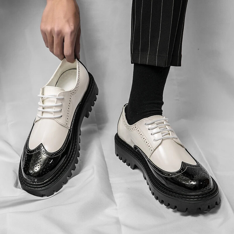 Bijele ležerne oksfordice s platformom luksuzne robne marke 2024. s kontrastnim kargo cipelama na vezanje za muškarce 38-44