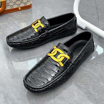 Visokokvalitetne lakirane muške cipele za slobodno vrijeme Marka obuće za vožnju Muške mokasine s krokodilskim uzorkom za muškarce Ravne cipele s mokasinima