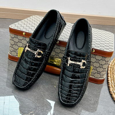 Visokokvalitetne lakirane muške cipele za slobodno vrijeme Marka obuće za vožnju Muške mokasine s krokodilskim uzorkom za muškarce Ravne cipele s mokasinima