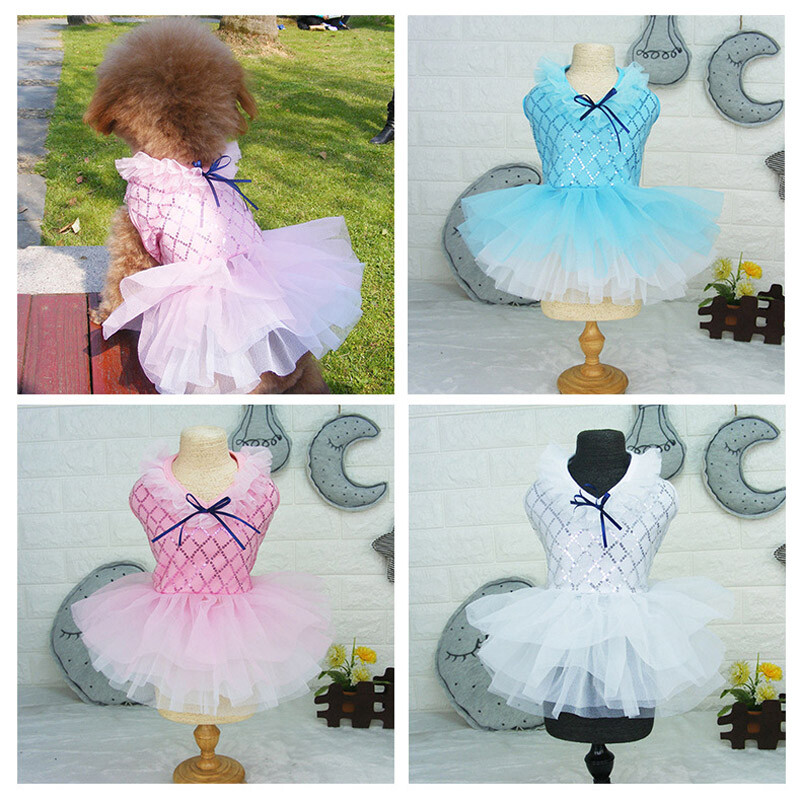 Ljetne princeze haljine za male pse Mrežaste šljokice Tutu Suknja za vjenčanje Odjeća za Chihuahua Yorks Suknja od pređe Odjeća za mačke