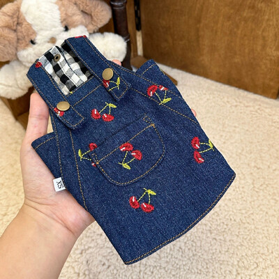 Kisállat macska és kutya farmer pántos ruha kutya cseresznye pántos ruha sütőtök maci schnauzer kutyák kis kutya ruha kutyák ruhák