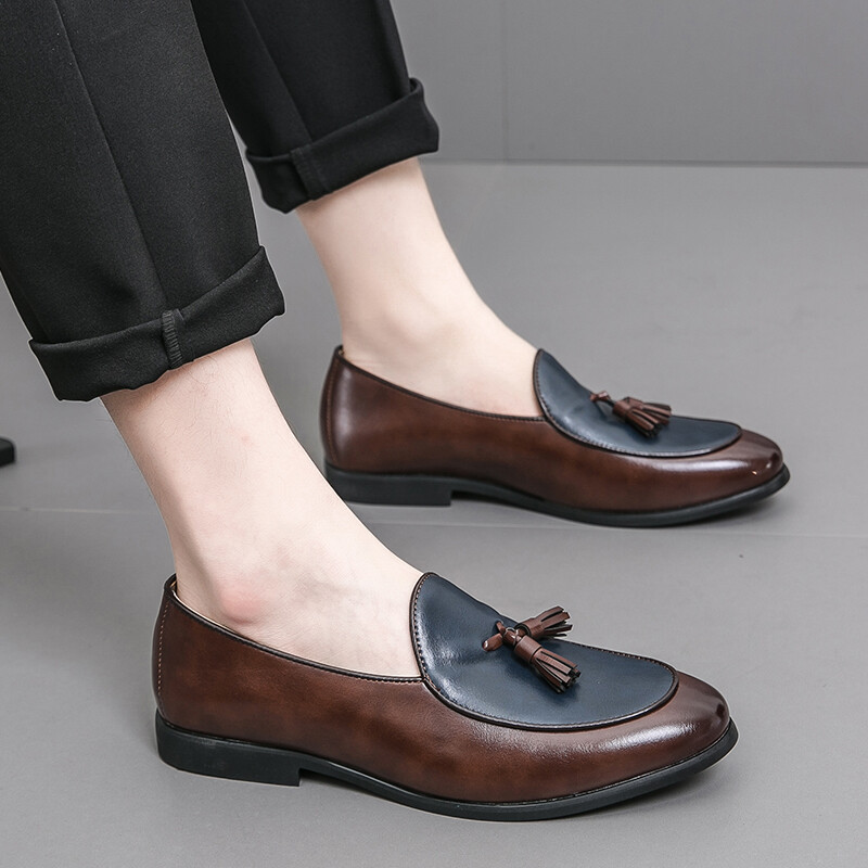 Мъжки луксозни кожени мокасини Дишащи мъжки обувки тип лодка Мокасини Шофьорски обувки Бизнес обувки Модни ежедневни обувки с пискюли