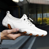 Vanmie ανδρικά casual παπούτσια από γνήσιο δέρμα, χειροποίητα lazy loafers με ένα πόδι, μαλακά hollow loafers, ανδρικά παπούτσια οδήγησης που αναπνέουν