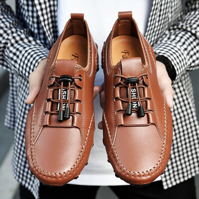 Vanmie ανδρικά casual παπούτσια από γνήσιο δέρμα, χειροποίητα lazy loafers με ένα πόδι, μαλακά hollow loafers, ανδρικά παπούτσια οδήγησης που αναπνέουν