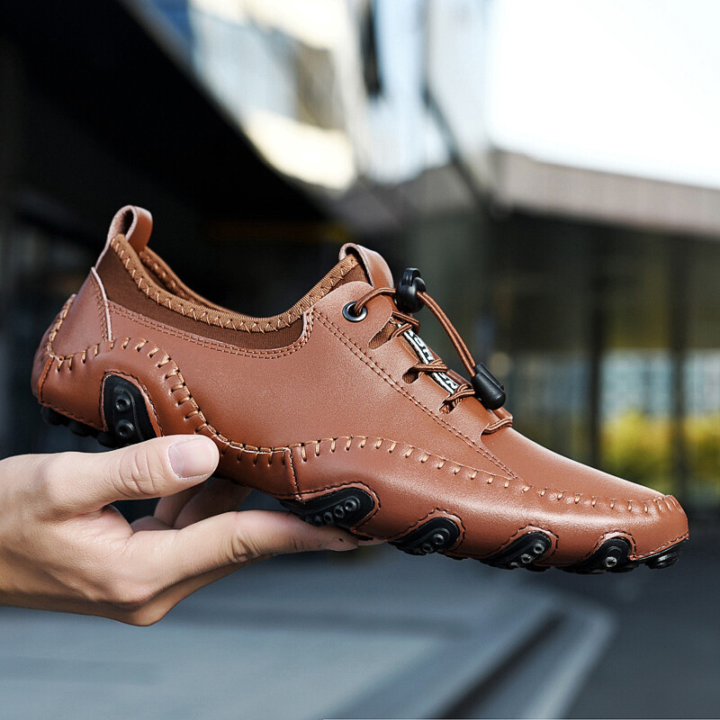 Vanmie ανδρικά casual παπούτσια από γνήσιο δέρμα, χειροποίητα lazy loafers με ένα πόδι, μαλακά hollow loafers, ανδρικά παπούτσια οδήγησης που αναπνέουν