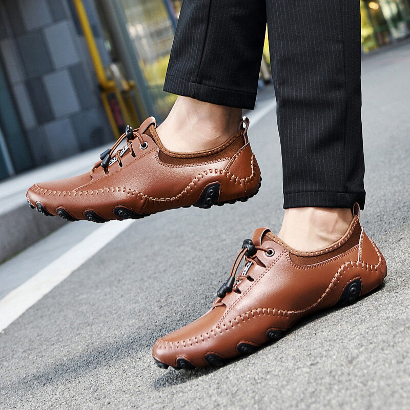 Vanmie ανδρικά casual παπούτσια από γνήσιο δέρμα, χειροποίητα lazy loafers με ένα πόδι, μαλακά hollow loafers, ανδρικά παπούτσια οδήγησης που αναπνέουν