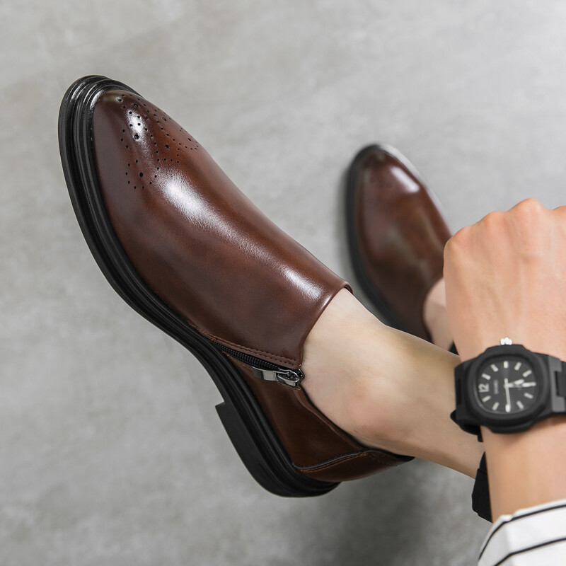 Pantofi din piele bărbați Brock London casual business pantofi formali pentru bărbați costum de nuntă pantofi de mire sculptat stil fermoar