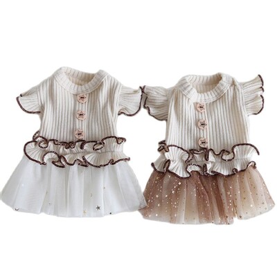 Rochie pentru câini și pisici Vestă Star Retro Fusta cu mâneci zburătoare Design Fusta cățelușă Haine de toamnă/iarnă ținută 5 mărimi 2 culori