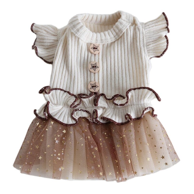 Haljina za pse i mačke, prsluk, zvijezda, retro suknja s letećim rukavima, dizajn suknje za štene za kućne ljubimce, odjeća za jesen/zimu, 5 veličina, 2 boje