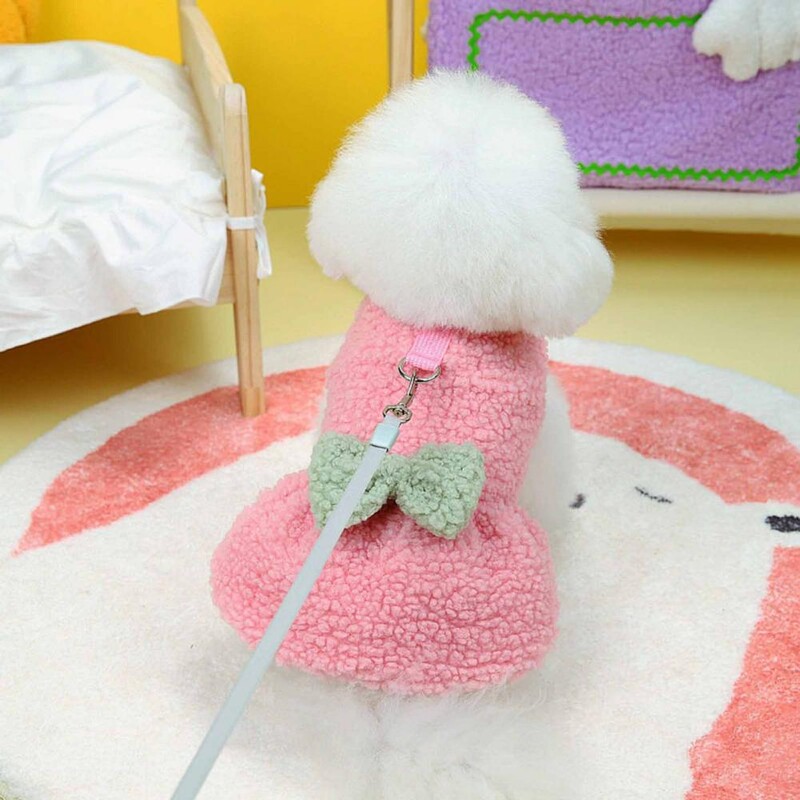 Haljina za kućne ljubimce s prstenom za vuču Haljina za pse Elegantna plišana haljina za ljubimce Slatki pas, mačka Haljina princeze za unutarnje aktivnosti na otvorenom Mašna