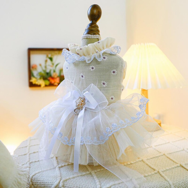 Haljina za kućne ljubimce fine izrade Šarmantna haljina za kućne ljubimce ukrašena mašnom Udobna haljina za princeze za pse, mačke s vučom za male