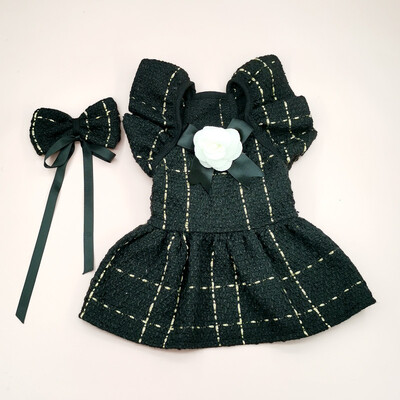 Lemmiklooma villane kleit vibu seelik Lilleline koer kassi riietus armas ruuduline seelik Lemmikloomatarbed koerte kleidid väikestele koertele kutsikate riided seelik