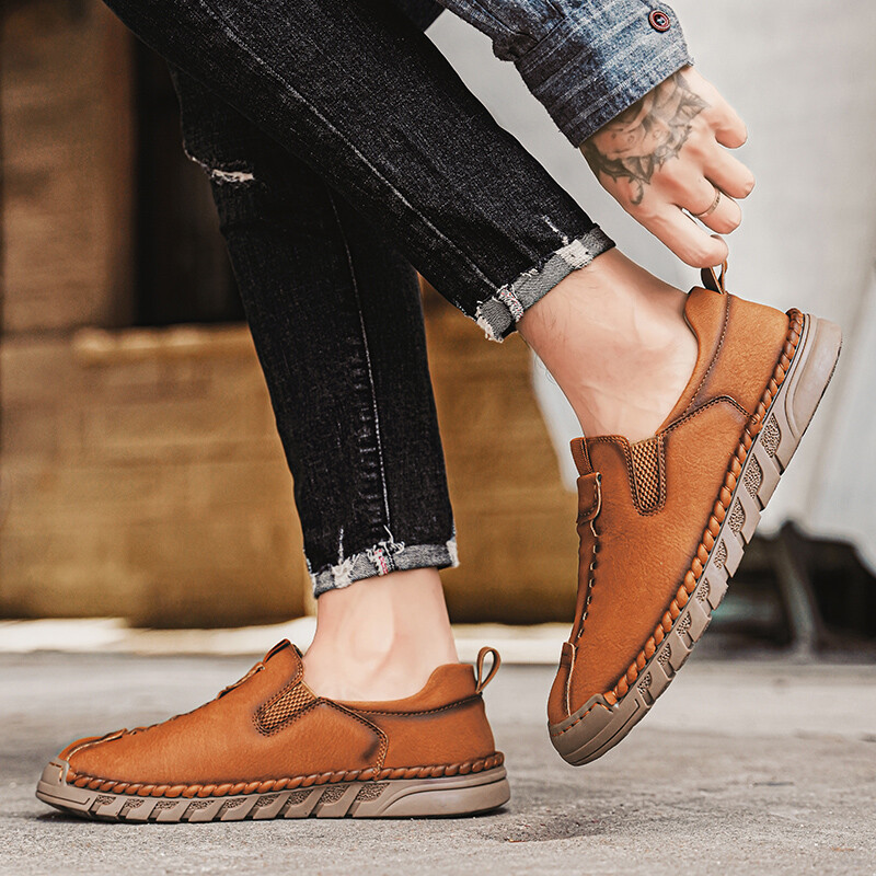 Muške prozračne ležerne kožne natikače Udobne natikače Mekane mokasine Penny za muškarce Lagane muške cipele za čamac