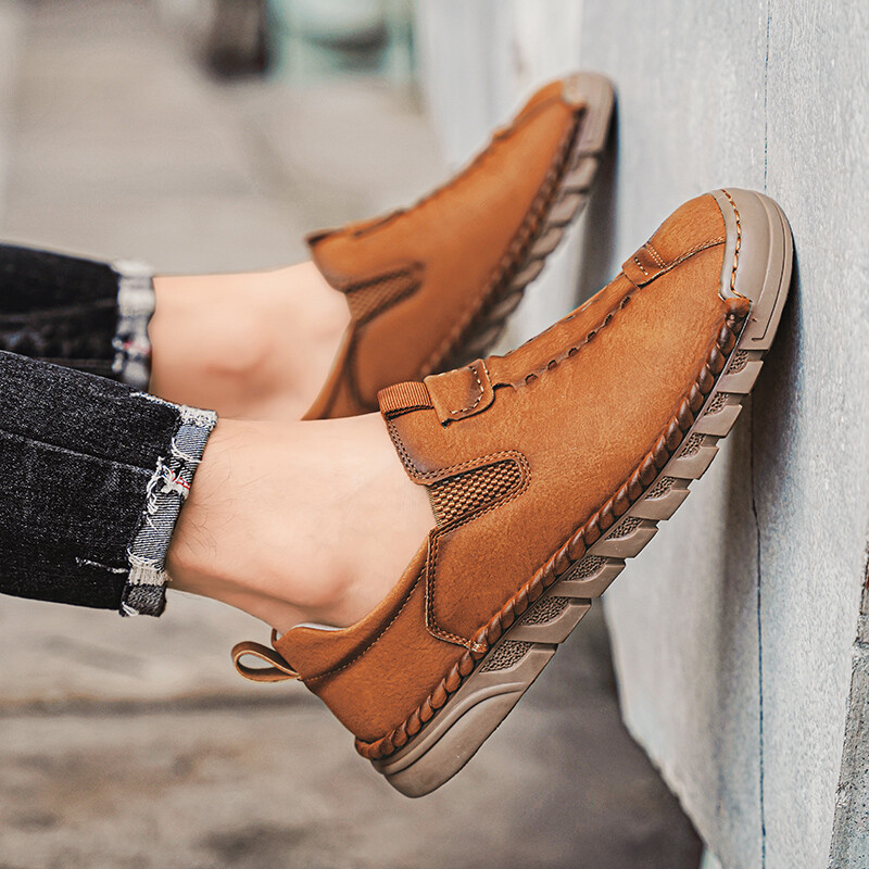 Muške prozračne ležerne kožne natikače Udobne natikače Mekane mokasine Penny za muškarce Lagane muške cipele za čamac