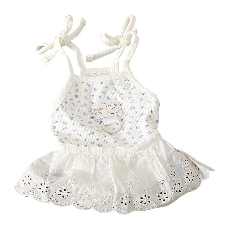 Čipkana cvjetna kamizol haljina za kućne ljubimce Odjeća za kućne ljubimce Teddy prozračna ljetna odjeća za štene Puppy može vući cvjetnu haljinu princeze
