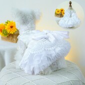 Νυφικό φόρεμα πριγκίπισσας κατοικίδιων ζώων Ανοιξιάτικο καλοκαιρινό φόρεμα δαντέλας με μαργαριτάρι και φιόγκο για μικρά μεσαία σκυλιά