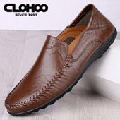 CLOHOO Meeste vabaajajalatsid PU-nahast tasapinnalised kingad Kahe kihiga veisenahast kummitald Meeste vabaaja õmblustega jalatsid