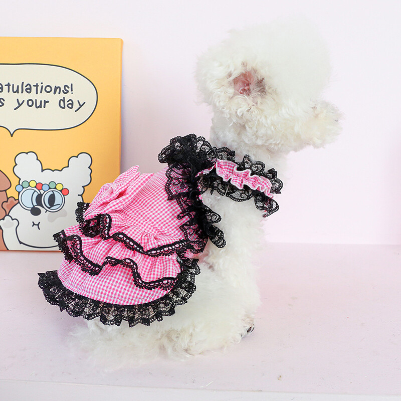 Pas Ljeto Ružičasta haljina Princeza Mačka Čipkana prugasta suknja Haljina Odjeća za štene Slatka za male srednje Odjeća za čivave Proizvod za kućne ljubimce