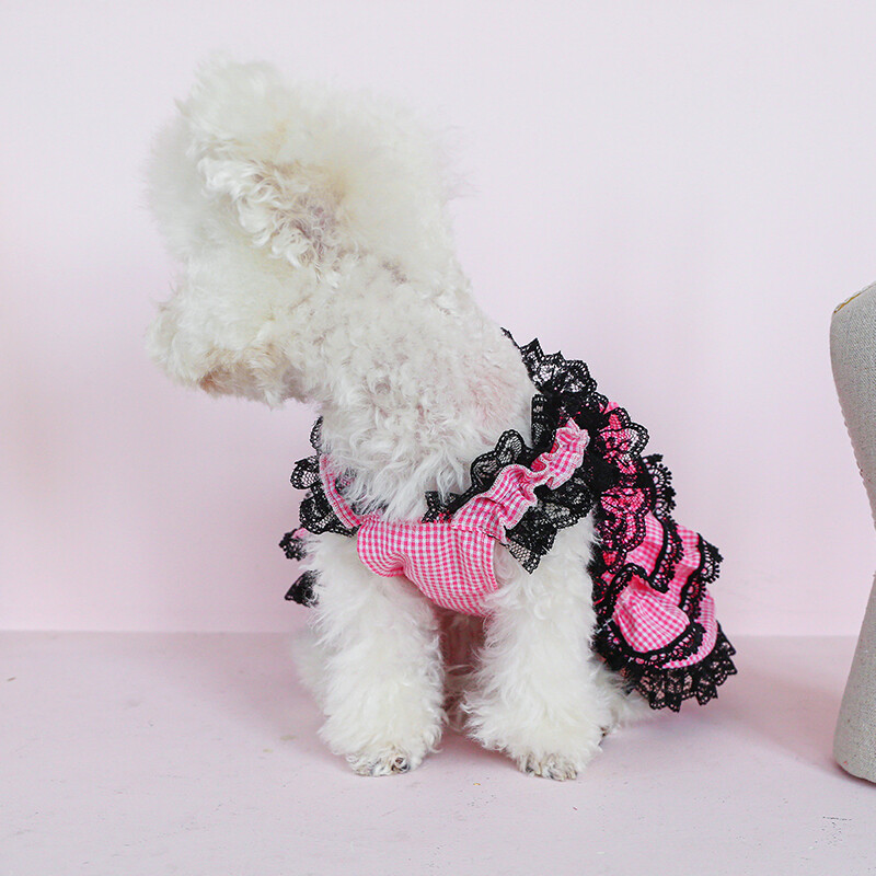 Pas Ljeto Ružičasta haljina Princeza Mačka Čipkana prugasta suknja Haljina Odjeća za štene Slatka za male srednje Odjeća za čivave Proizvod za kućne ljubimce