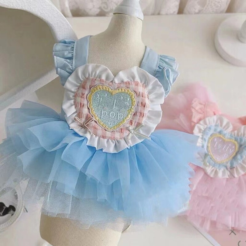 Ins Pet Cat Love Maid Mesh Skirt Odjeća za pse Proljeće Ljeto Jesen Tanka haljina Čipkana mreža Slatke haljine za pse Odjeća za štence