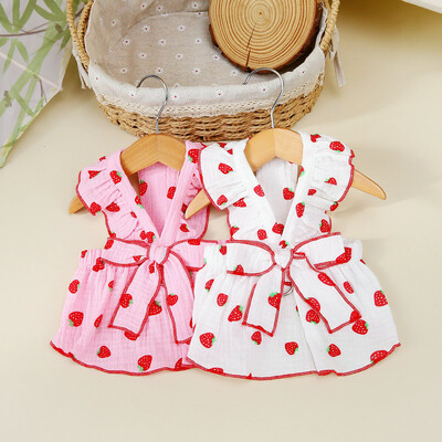Pet Strawberry Dress Летни дрехи за кучета Луксозна кучешка жилетка Пола с тиранти Риза за охлаждане на кучета Бишон Чихуахуа Дрехи Кучешки екипи