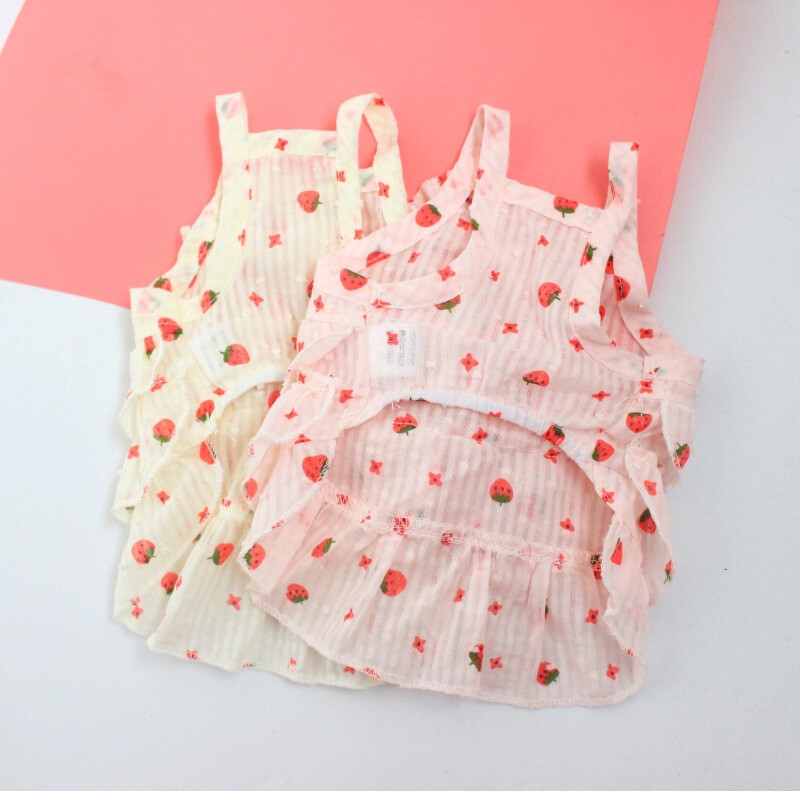 Svijetlo ružičaste ljetne elegantne haljine s uzorkom jagoda Princess leptir kravata Suknja na više razina Prsluk kombinezon Ženska nova odjeća za štene za mačke