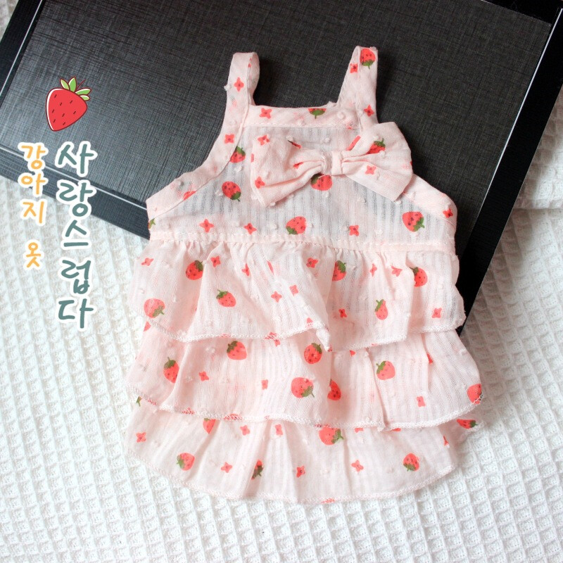 Svijetlo ružičaste ljetne elegantne haljine s uzorkom jagoda Princess leptir kravata Suknja na više razina Prsluk kombinezon Ženska nova odjeća za štene za mačke