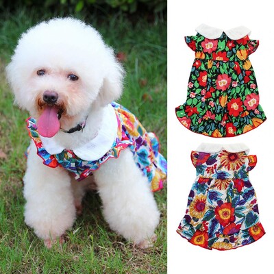 Rochie pentru câini Guler de păpușă Imprimare florală mânecă scurtă ținută de modă Îmbrăcăminte ocazională respirabilă Rochie de prințesă pisică Haine de vară pentru animale de companie Câini