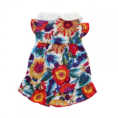 Haljina za pse Ogrlica za lutke Cvjetni print Kratki rukavi Modna odjeća Prozračna ležerna odjeća Haljina za mačje princeze Ljetna odjeća za kućne ljubimce Psi