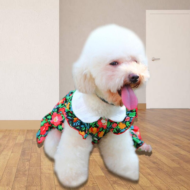 Haljina za pse Ogrlica za lutke Cvjetni print Kratki rukavi Modna odjeća Prozračna ležerna odjeća Haljina za mačje princeze Ljetna odjeća za kućne ljubimce Psi