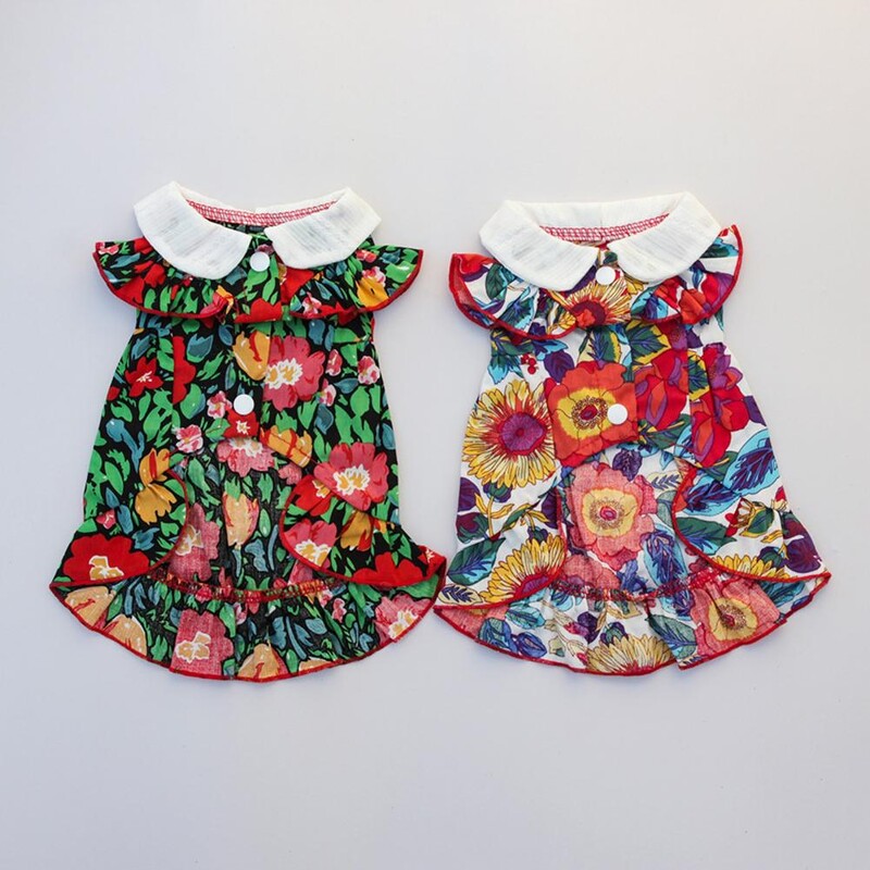 Haljina za pse Ogrlica za lutke Cvjetni print Kratki rukavi Modna odjeća Prozračna ležerna odjeća Haljina za mačje princeze Ljetna odjeća za kućne ljubimce Psi