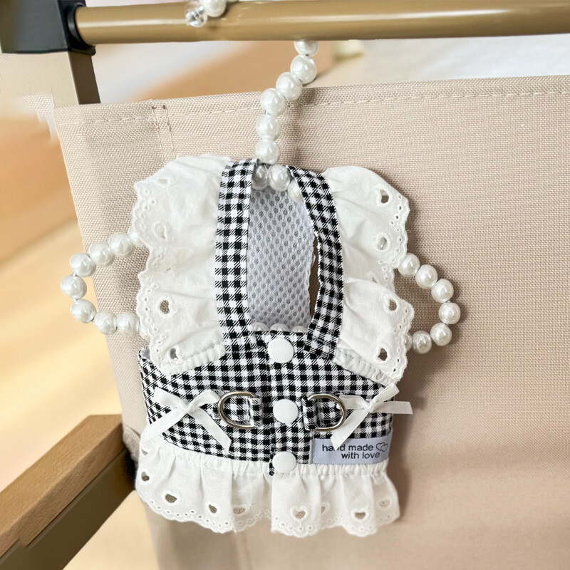 Odjeća za kućne ljubimce Čipkana suknja pastoralnog stila Crni karirani pojas Haljine za štene Univerzalni pojas Potezna retro haljina princeze