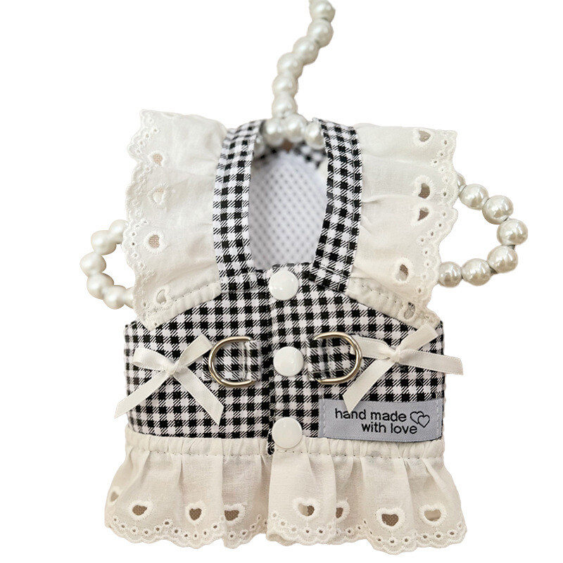 Odjeća za kućne ljubimce Čipkana suknja pastoralnog stila Crni karirani pojas Haljine za štene Univerzalni pojas Potezna retro haljina princeze