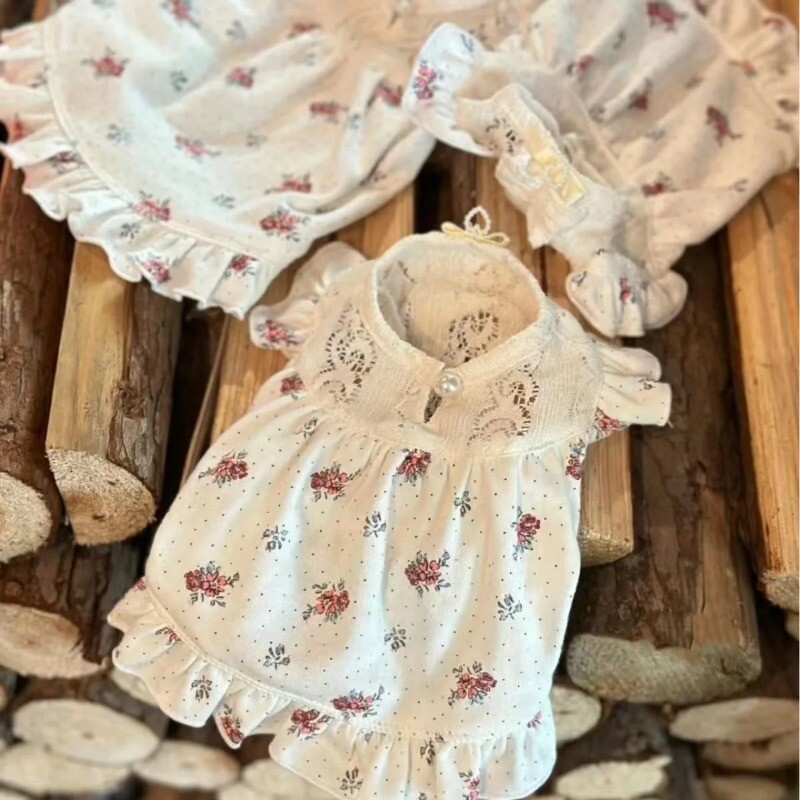 Ins Odjeća za kućne ljubimce Suknja s cvjetićima Pseća ljetna leteći rukavi Elastične vintage fragmentirane cvjetne slatke haljine za pse bez rukava