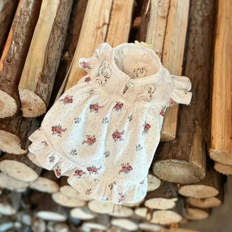 Ins Odjeća za kućne ljubimce Suknja s cvjetićima Pseća ljetna leteći rukavi Elastične vintage fragmentirane cvjetne slatke haljine za pse bez rukava