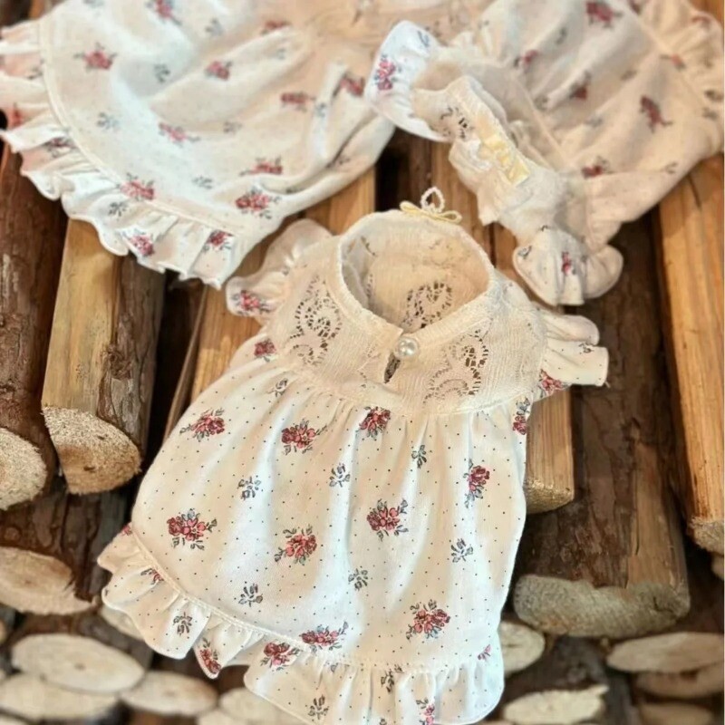 Ins Odjeća za kućne ljubimce Suknja s cvjetićima Pseća ljetna leteći rukavi Elastične vintage fragmentirane cvjetne slatke haljine za pse bez rukava